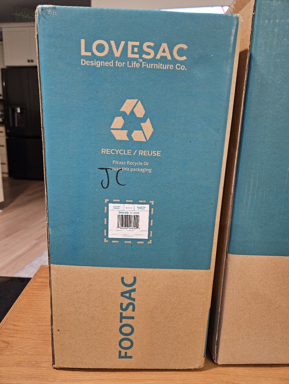 New, Sealed In Box, Lovesac Footsac In Ocean Teal Chenille.